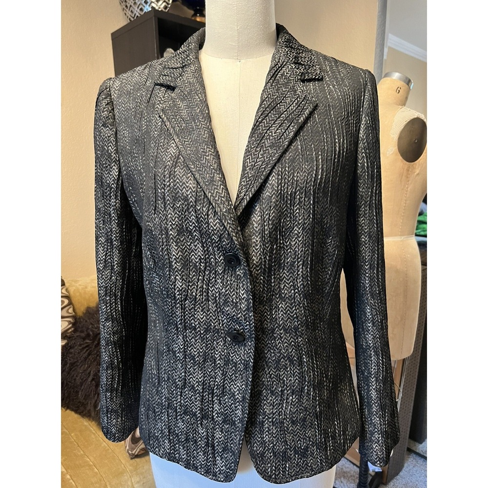NWOT Santorelli Women Blazer Sz16 Black MADE IN ITALY Career Metallic‎ Chevron